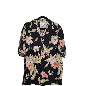 Iolani Mens Hawaiian Aloha Camp Shirt Size L Hibiscus w Pocket Rayon